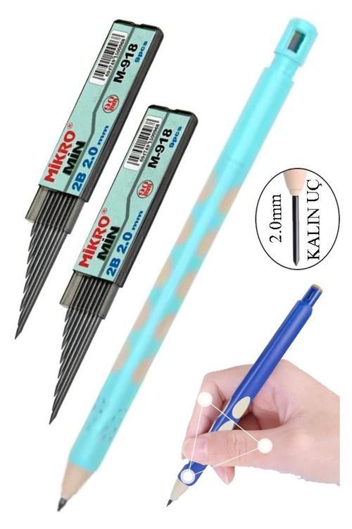 Kalın Uçlu Versatil Kalem 2.0 mm Açık Mavi 1 Adet ve 2.0 Mm Kalın Uç Siyah 2 Adet Kalın Uçlu Mekanik Kalem