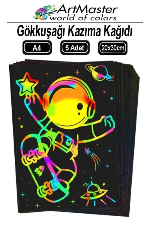 Gökkuşağı Kazıma Kağıdı Sihirli A4 5 Yaprak 1 Paket 20x30 cm Sihirli Kazıma Kağıt Siyah Rainbow Paper Resim