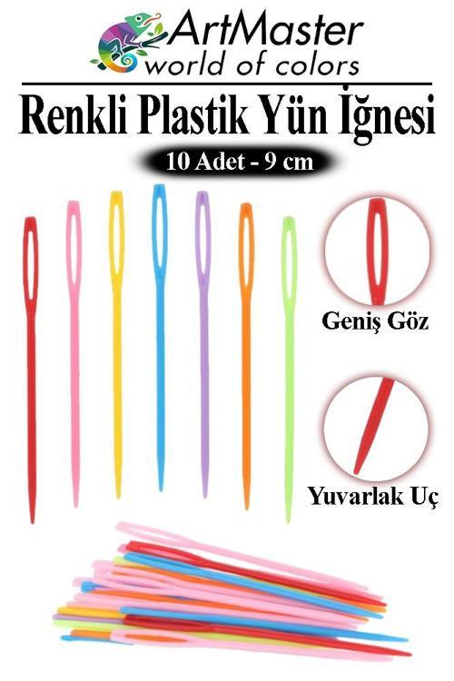 Plastik Yün İğnesi Renkli 10 Adet 9 cm Dikiş İğnesi Plastik İğne İplik İğnesi Dokuma İğnesi Örgü Dikme Dikiş