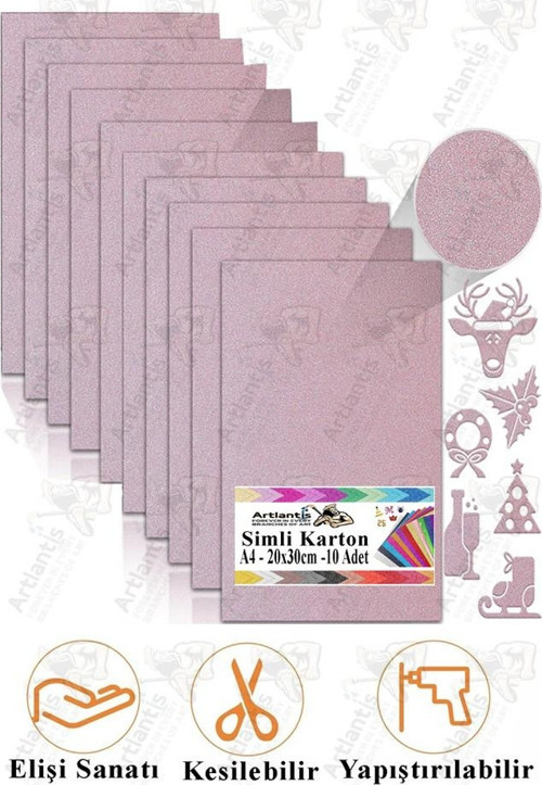 Lila Simli Karton A4 20x30 cm 10 lu 1 Paket Simli Fon Kartonu Parıltılı Kağıt Anasınıfı Kreş Etkinlik Proje