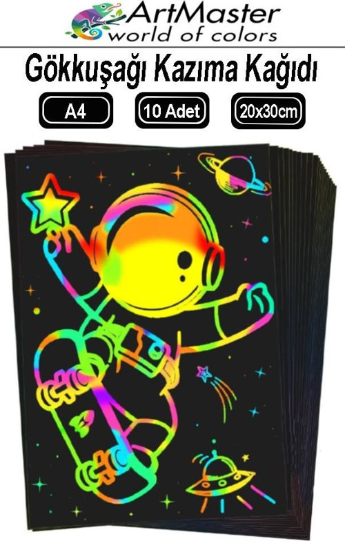 Gökkuşağı Kazıma Kağıdı Sihirli A4 10 Yaprak 1 Paket 20x30 cm Sihirli Kazıma Kağıt Siyah Rainbow Paper Resim