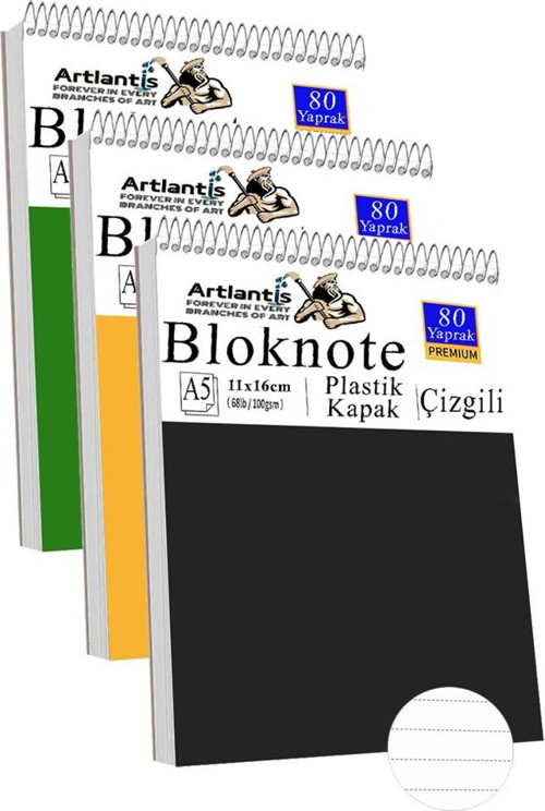 Telli Masaüstü Not Defteri Çizgili A5 Orta Boy 3 Adet Masa Üstü Plastik Kapaklı Spiralli Bloknot Blocknote 80 Yaprak