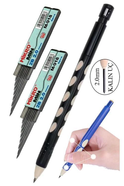 Kalın Uçlu Versatil Kalem 2.0 mm Siyah 1 Adet ve 2.0 Mm Kalın Uç Siyah 2 Adet Kalın Uçlu Mekanik Kalem