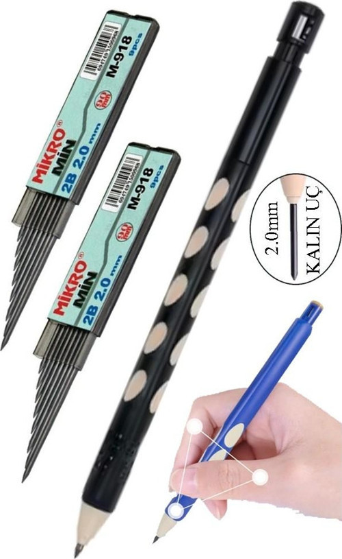 Kalın Uçlu Versatil Kalem 2.0 mm Siyah 1 Adet ve 2.0 Mm Kalın Uç Siyah 2 Adet Kalın Uçlu Mekanik Kalem