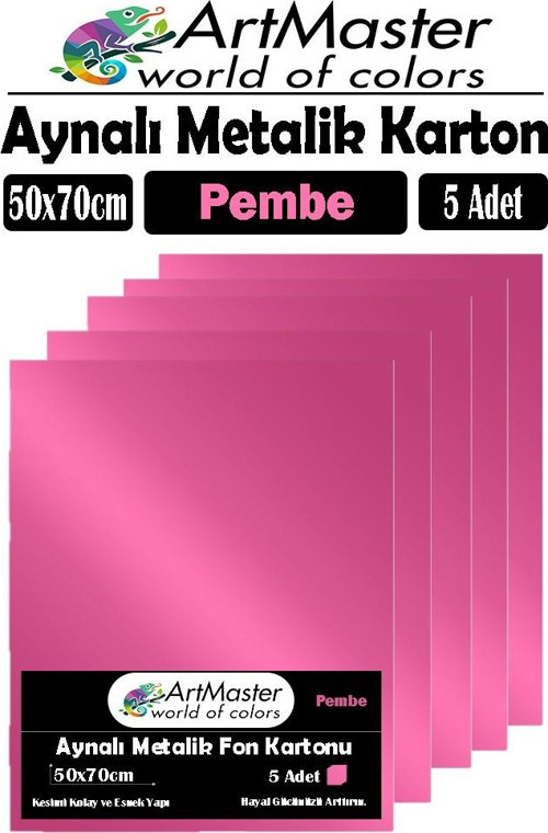 Pembe Renkli 50x70 Metalik Aynalı Fon Kartonu 5 Adet 1 Paket ArtMaster Metalik Aynalı Fon Kartonu