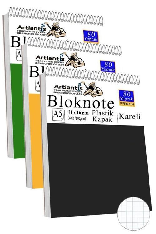 Telli Masaüstü Not Defteri Kareli A5 Orta Boy 3 Adet Masa Üstü Plastik Kapaklı Spiralli Bloknot Blocknote 80 Yaprak