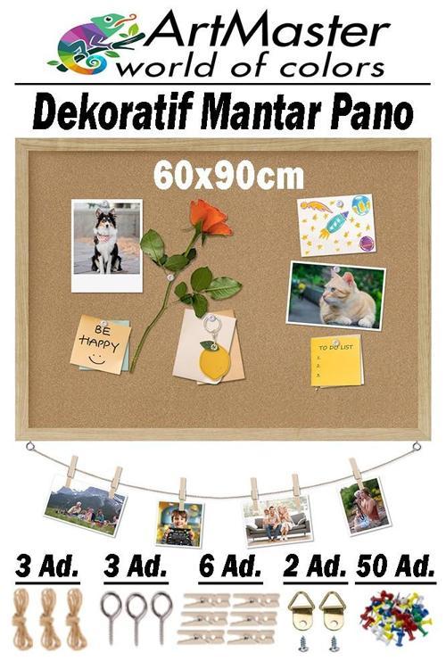 Mantar Pano Ahşap Çerçeve Duvara Monte 60x90 cm 1 Adet Harita Çivisi Hediyeli Dekorasyon Mantar Çerçeve Evde Okulda Büro