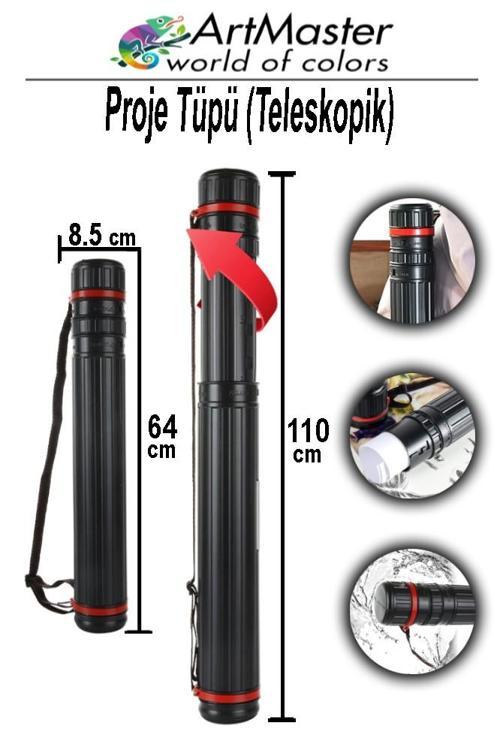 Proje Tüpü Dar Siyah 1 Adet Teleskopik Bazuka İki Kademeli Proje Tüpü Teknik Çizim Çantası Çift Kademeli