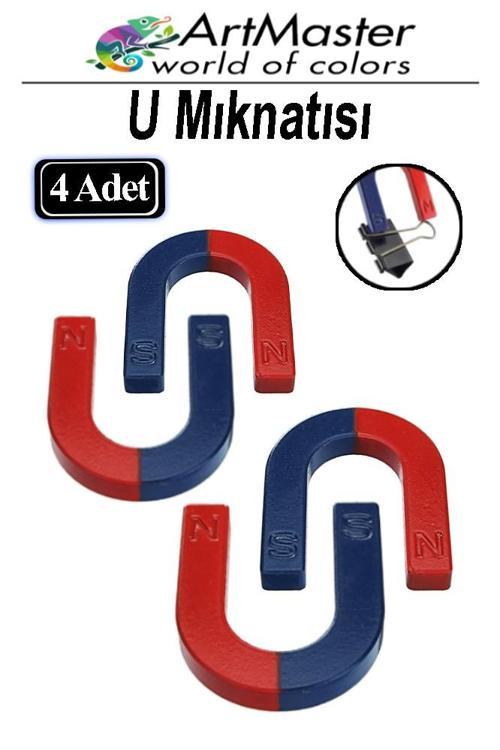 U Şekilli Mıknatıs 4 Adet Deney Malzemesi Kırmızı Mavi Boyalı Mıknatıs Okul Projeleri İçin U Şekilli At Nalı Mıknatıs