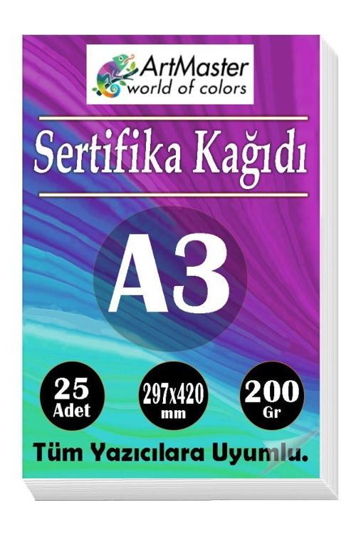 A3 Sertifika Kağıdı 25 Adet 200 Gram Kalın Fotokopi Kağıdı Tüm Yazıcılara Uyumlu 29.7x42 cm Kalın Baskı Kağıdı