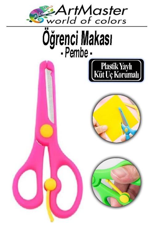 Öğrenci Makası Pembe 1 Adet Plastik Küt Uç Yaylı Korumalı Çocuk Makası Ana Sınıfı Okul Makası Okul Öncesi Kreş