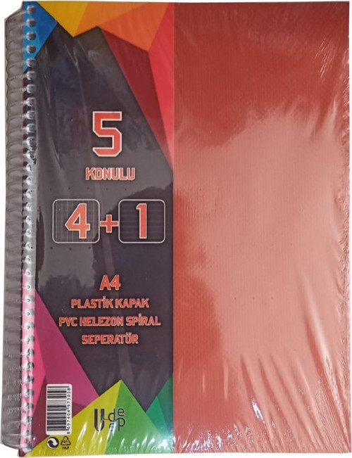 4+1 Ayraçlı Defter 5 Konulu 125 Yaprak 1 Adet 4 Kareli 1 Çizgili Spralli Plastik Kapak Seperatörlü