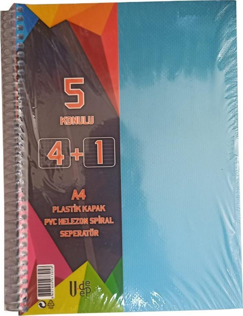4+1 Ayraçlı Defter 5 Konulu 125 Yaprak 1 Adet 4 Kareli 1 Çizgili Spralli Plastik Kapak Seperatörlü