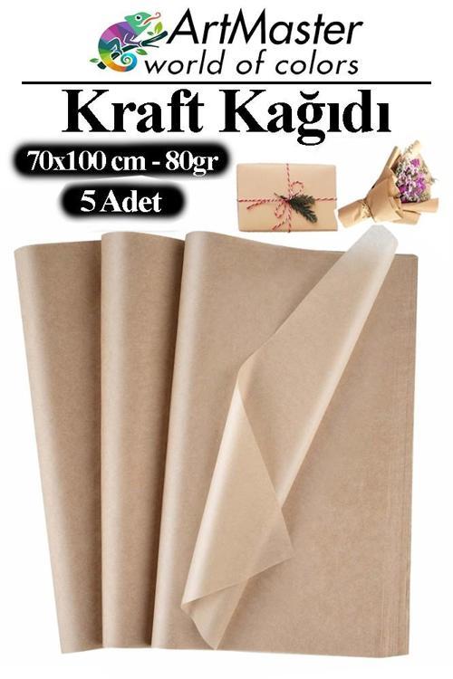 Kraft Kağıdı 70x100 cm 5 Adet 80 Gr Hediye Paketleme Kagıdı Çeyiz Kaplama Kağıt Saman Kağıt Çizim Kağıdı