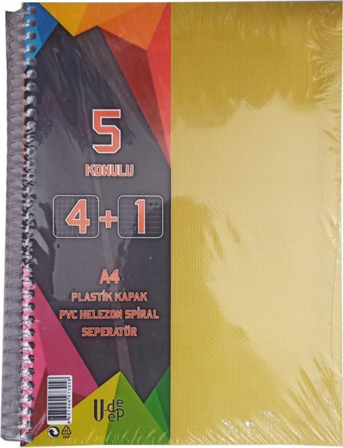 4+1 Ayraçlı Defter 5 Konulu 125 Yaprak 1 Adet 4 Kareli 1 Çizgili Spralli Plastik Kapak Seperatörlü