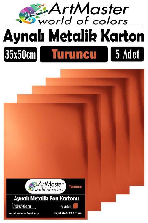 Turuncu Renkli 35x50 Metalik Aynalı Fon Kartonu 5 Adet 1 Paket ArtMaster Metalik Aynalı Fon Kartonu