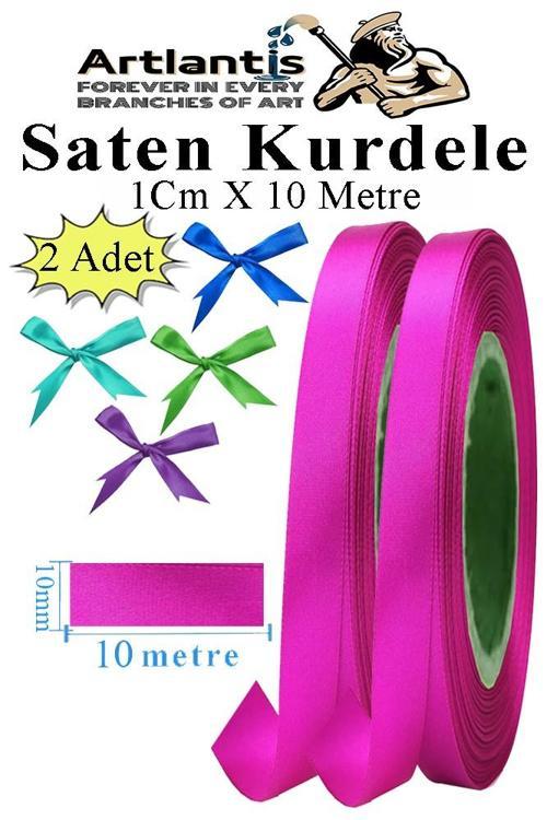 Fuşya Kurdele Saten 1 Cm 10 Metre 2 Adet Saten Kurdela Parlak Hediye ve Süsleme Şeridi Süs Paketleme Çiçek Saç El