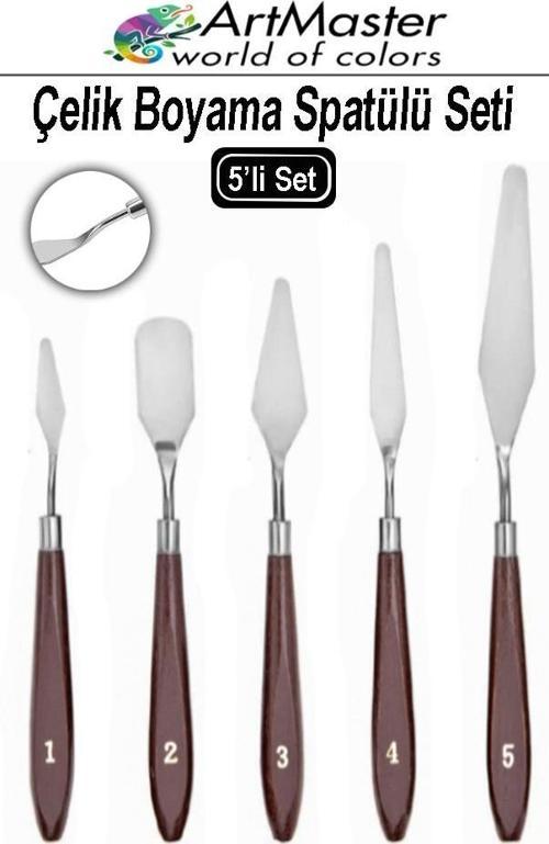 Çelik Boyama Spatülü 5 Li Spatül Resim Ve Heykel Çelik Spatula Esnek Çelik Palet Bıçağı Pasta Spatulası 1 Paket