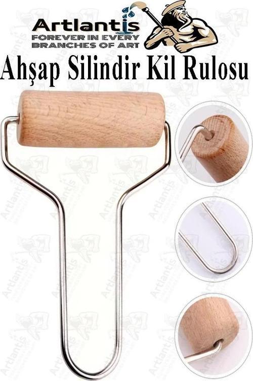 Ahşap Silindir Kil Rulosu 5 Cm 1 Adet Seramik Şekillendirme Metal Sap Çömlekçilik Hamur Açma Matı