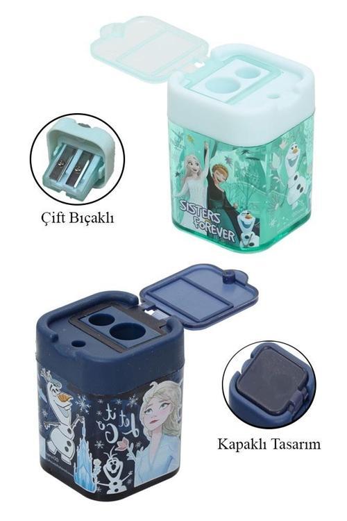 2 li Kalemtraş 2 Adet Karlar Kraliçesi Geniş Hazneli Çift Bıçaklı Kalem Traş No3 Figürlü Jumbo Kalemtıraş