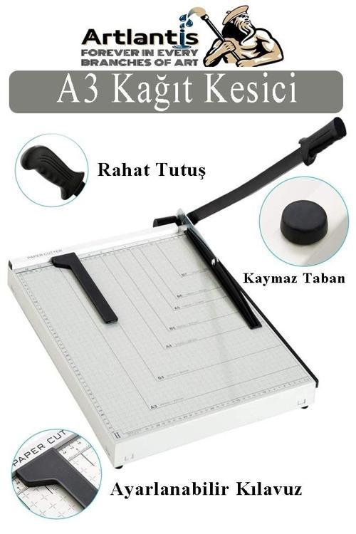 Giyotin Kağıt Kesme Makinesi A3 Metal Kollu Tablalı A5-A4-A3 Ayarlanabilir Sürgülü Paslanmaz Kaliteli