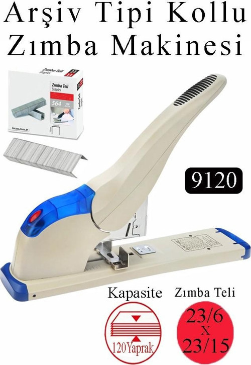 Büyük Boy Zımba Makinesi 1 Adet 9120 Arşiv Tipi Zımba Makinası 120 Yaprak Kapasiteli Zımba Teli Hediyeli Kollu Zımba