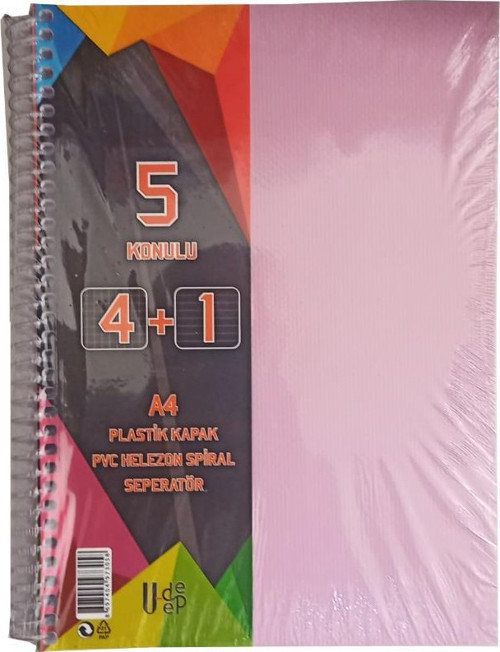 4+1 Ayraçlı Defter 5 Konulu 125 Yaprak 1 Adet 4 Kareli 1 Çizgili Spralli Plastik Kapak Seperatörlü