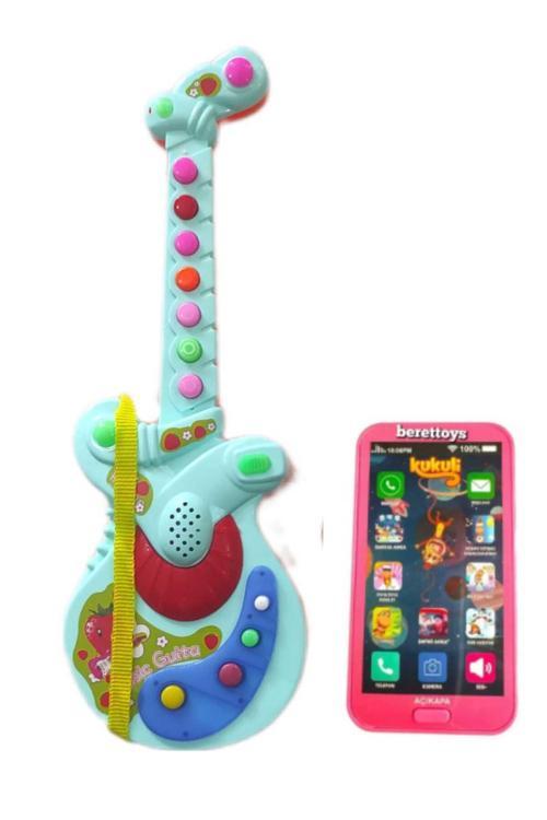 Berattoy Iki Ürün Birarada Pilli Işıklı Türkçe Müzikli Gitar&Işıklı Müzikli Cep Telefonu