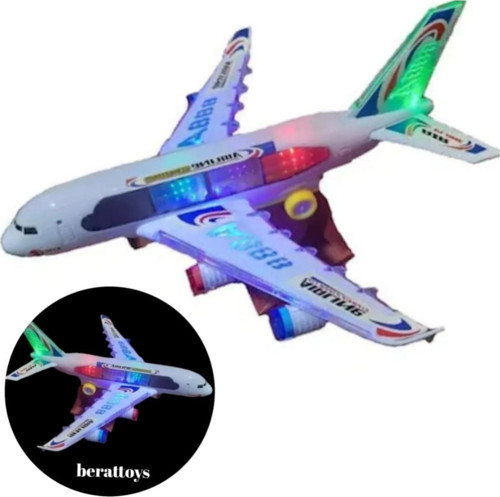 Dev Boy 38 Cm 3D Işıklı Pilli Oyuncak Uçak Yerde Gezen Işıklı Müzikli Stantlı Pilli Uçak