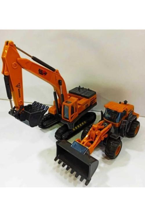 2'Li İş Makinaları Ekskavatör Kepçe Dozer İş Araçları İnşaat Set Kırılmaz Kaliteli Plastik