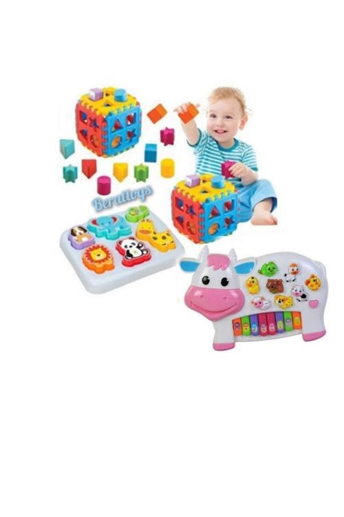 Eğitici Bultak Küp Hayvanlı Bultak Pilli Işıklı Müzikli Hayvan Sesli Piyano Pembe Inekli