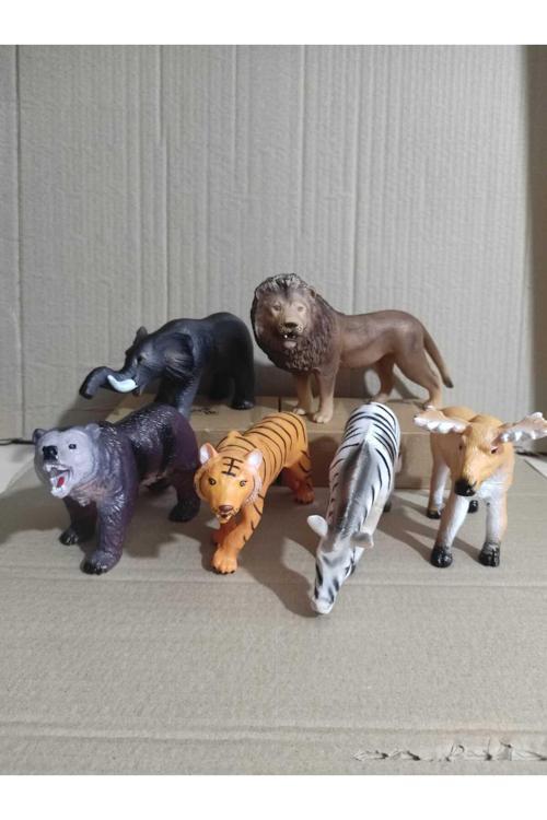20Cm Soft Hayvanlar Vahşi Hayvan Seti 6 Adet Hayvan Figür Oyuncak Aslan Kaplan Fil Oyuncak