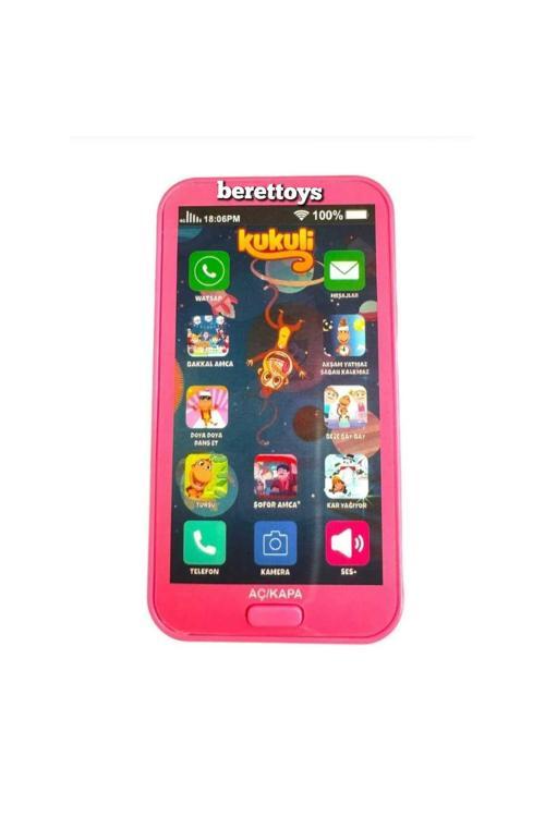 Oyuncak Cep Telefonu Sesli Işıklı Eğitici Oyuncak Kukuli Şarkılı 12 Fonksiyonlu Pembe