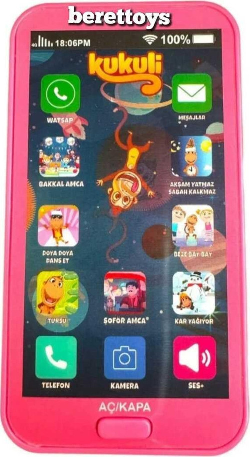 Oyuncak Cep Telefonu Sesli Işıklı Eğitici Oyuncak Kukuli Şarkılı 12 Fonksiyonlu Pembe