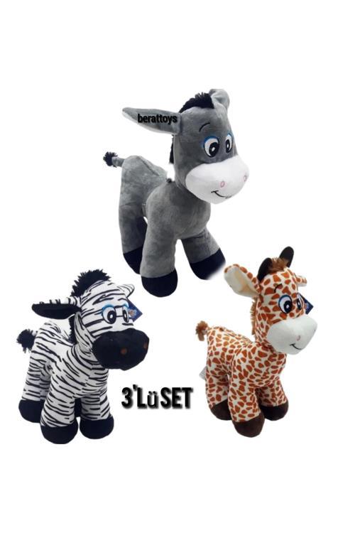 3'Lü Set Peluş Eşek Zebra Zürafa 28 Cm Peluş Oyuncak Hayvan Figürleri Uyku Arkadaşı