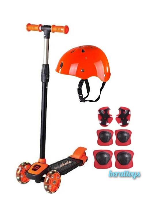 Işıklı Scooter 3 Tekerlekli Kask Dizlik Set Twist Scooter Koruyu Ful Set Çocuk Scooter