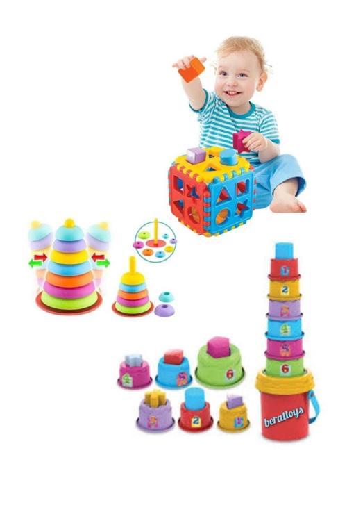 Eğitici Set Bultak Küp Neşeli Kule Sallanan Halkalar 3 Lü Set Eğitici Oyuncaklar