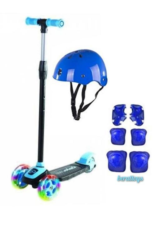 Işıklı Scooter 3 Tekerlekli Kask Dizlik Set Twist Scooter Koruyu Ful Set Çocuk Scooter