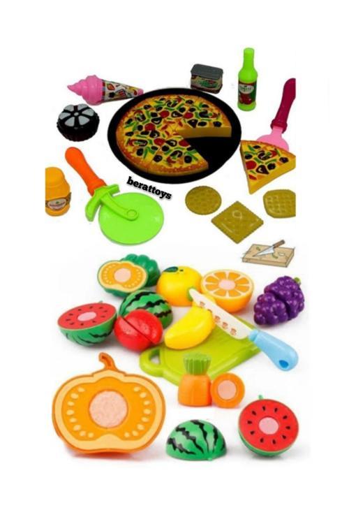 37 Pcs Kesilen Meyve Ve Pizza Seti Oyuncak Meyveler Oyuncak Pizza Evcilik Oyuncakları