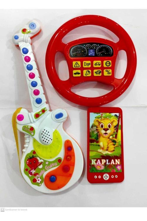 Türçe Müzikli Eğitici Gitar 35 Cm Işıklı Müzikli Telefon Türkce Sesli Direksiyon Nbnx