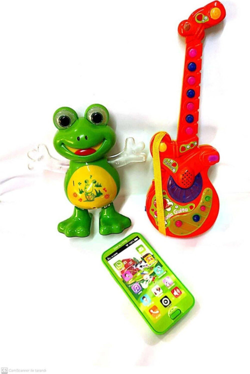 3 Ürün Birarada Türkçe Müzikli Gitar Hayvan Sesli Müzikli Telefon Dans Eden Kurbağa
