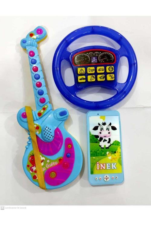 Eğitici Set Türçe Müzikli Gitar Işıklı Müzikli Telefon Türkce Sesli Direksiyon