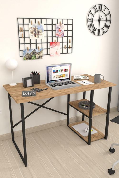 2 Raflı Çalışma Masası Bilgisayar Masası Ofis Ders Yemek Masası Çam 60x120 cm
