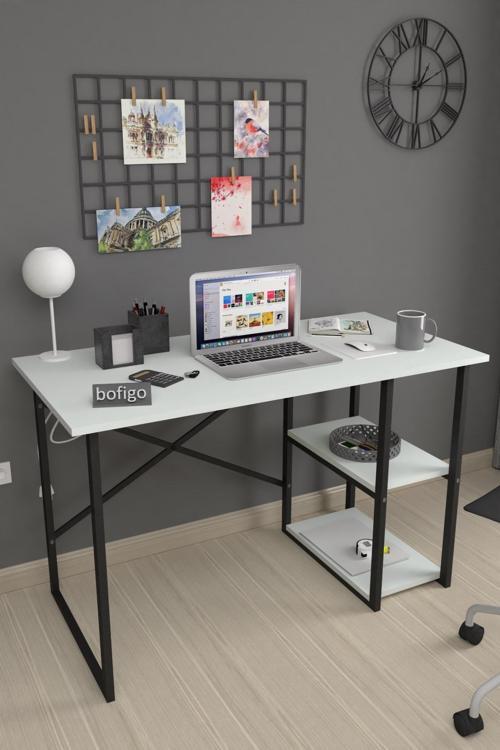 2 Raflı Çalışma Masası Bilgisayar Masası Ofis Ders Yemek Masası Beyaz 60x120 cm