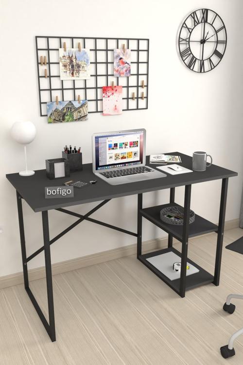 2 Raflı Çalışma Masası Bilgisayar Masası Ofis Ders Yemek Masası Antrasit 60x120 cm