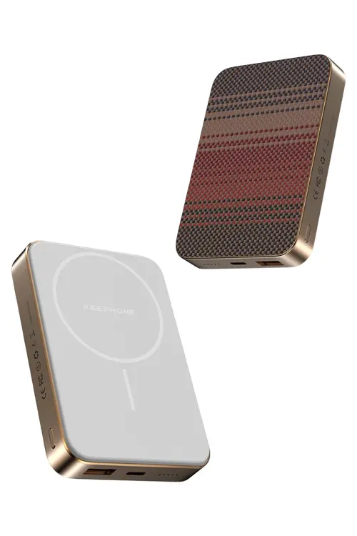 PB51 Brendy Kevlar 10.000 mAh 22.5W USB 20W Type-C ve 15W Kablosuz Şarj Destekli Magsafe Powerbank - Gün Batımı