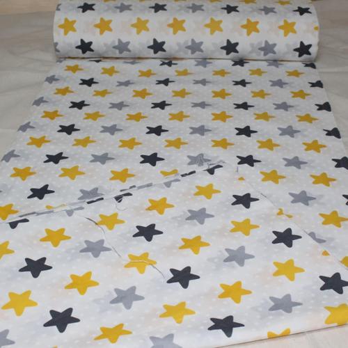 Pamuklu Nevresimlik Kumaş 100*240 cm Sarı Yıldız Desenli Metrelik Çarşaf Yastık Ev Tekstil Kumaşı