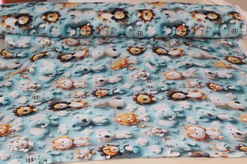 %100 Pamuk 3D Dijital Baskı Sevimli Hayvan Desenli Müslin Kumaş 100*180 cm Metrelik Müslin Kumaş