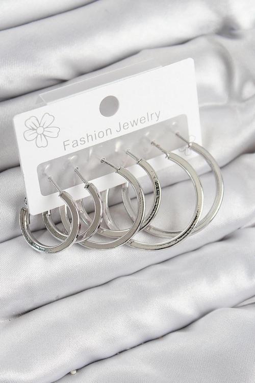 BFS Pirinç Halka Model Gümüş Renk Kadın Set Küpe