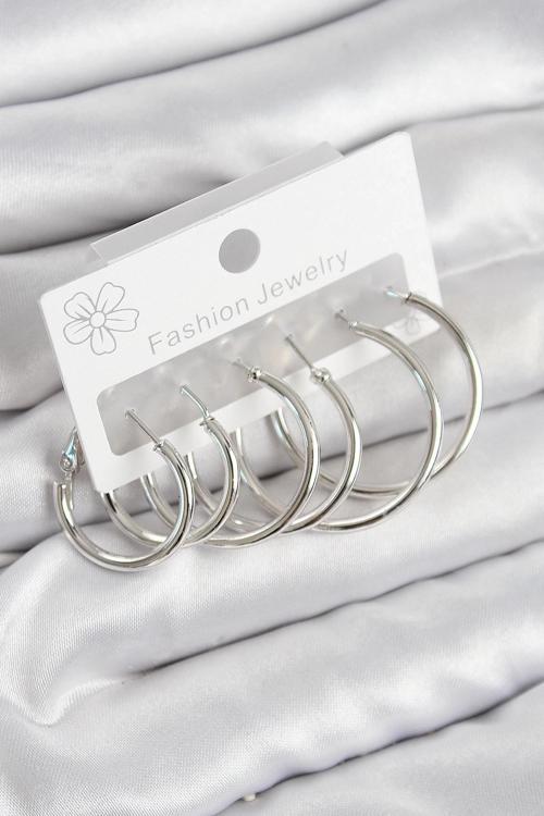 BFS Pirinç Halka Model Gümüş Renk Kadın Set Küpe